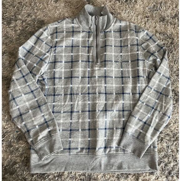 Nautica Other - Nautica Men's Quarter Zip Fleece Pullover Plaid Sweatshirt $79 Sz L
